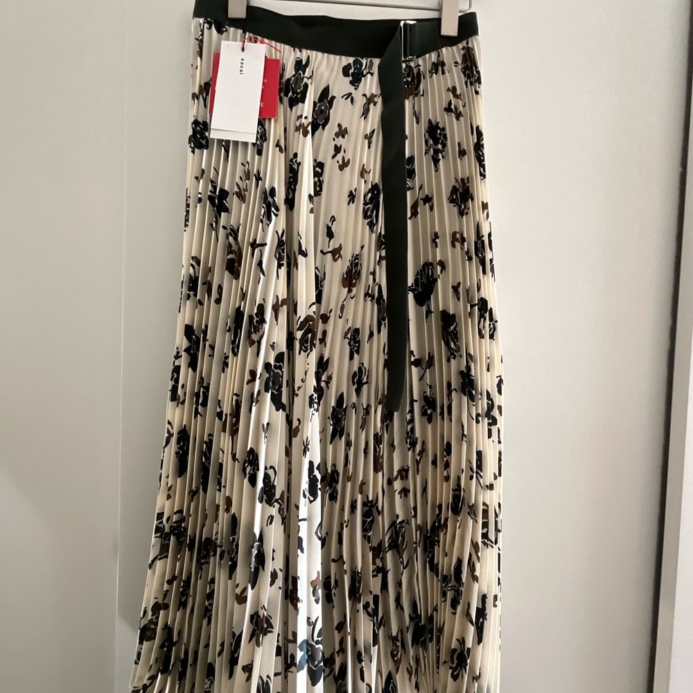 SACAI Black and Cream Floral Maxi Skirt